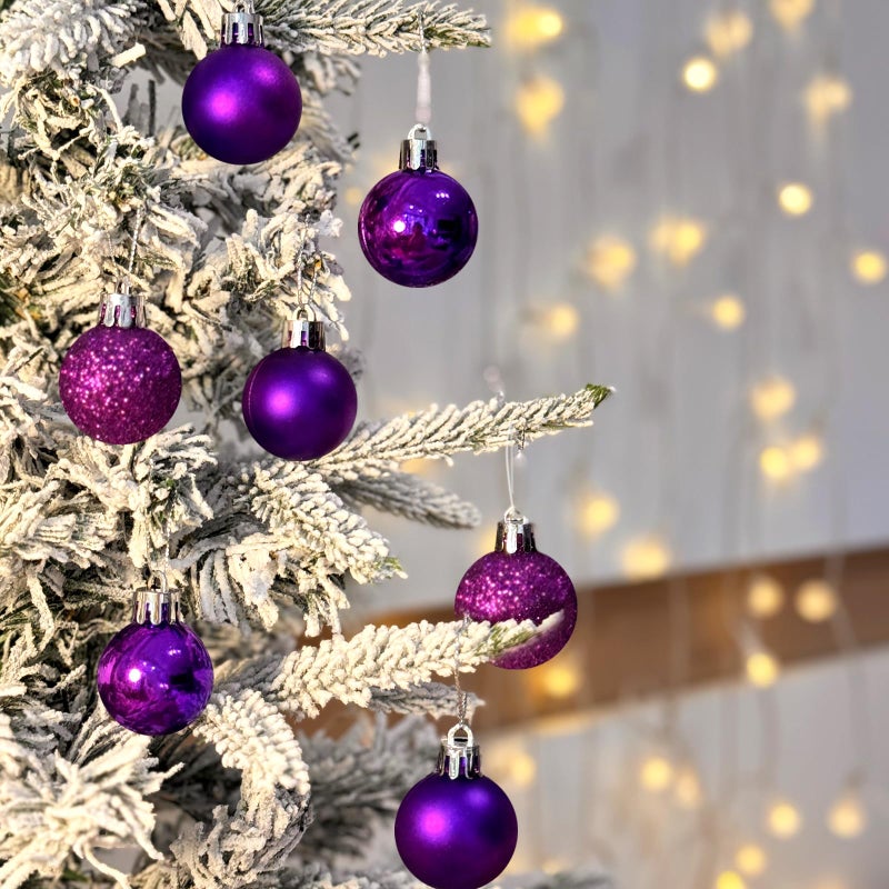 Emopeak 24Pcs Mini Christmas Balls Ornaments for Xmas Tree - 1.57 Inch Small Shatterproof Christmas Tree Decorations Hanging Ball for Holiday Wedding Party Decoration Purple - Image 2
